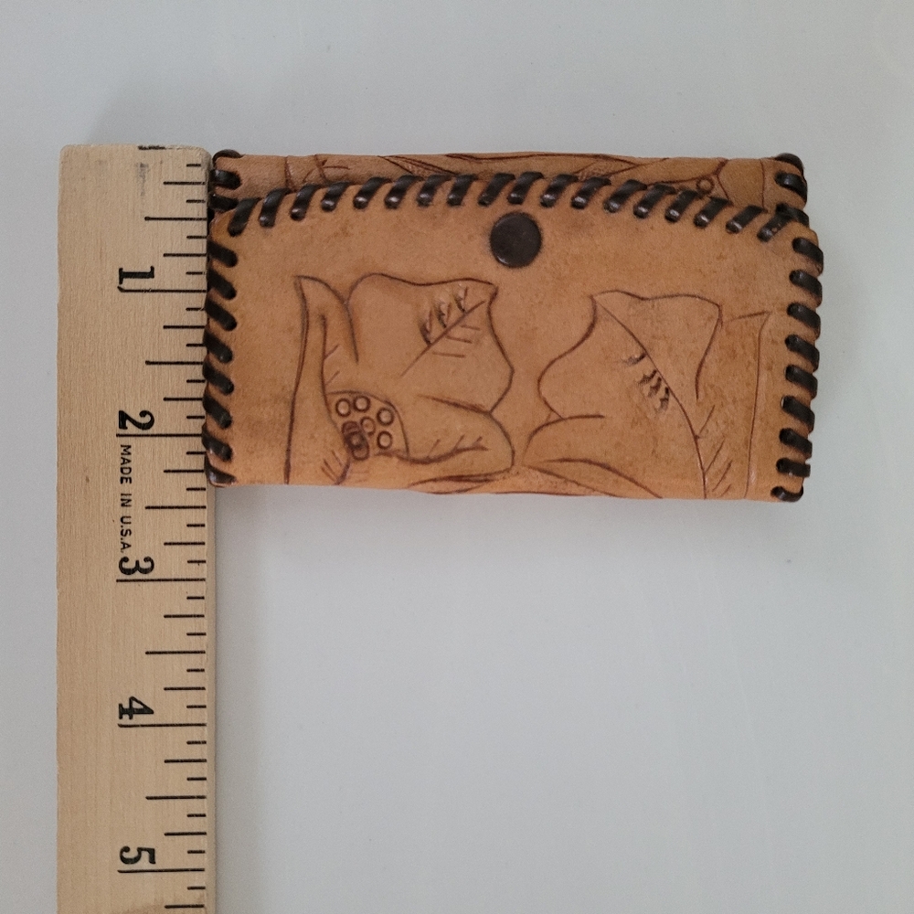 Key Wallet Vintage (Est60s / 70s) Tooled Leather Built In Key Hooks Snap Closure - Picture 8 of 16